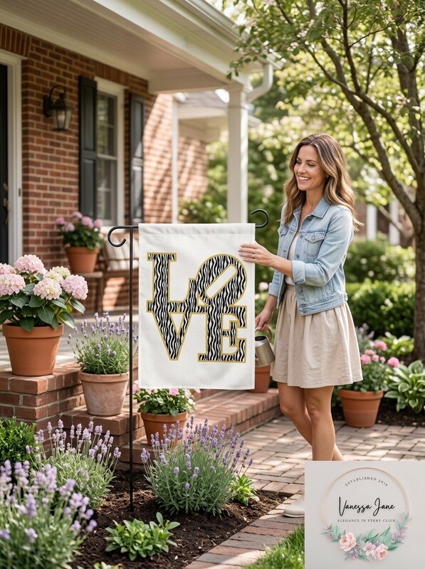 Garden Flag, 12 by 18-Inch Love with Vertical Zebra Stripes by Vanessa Jane