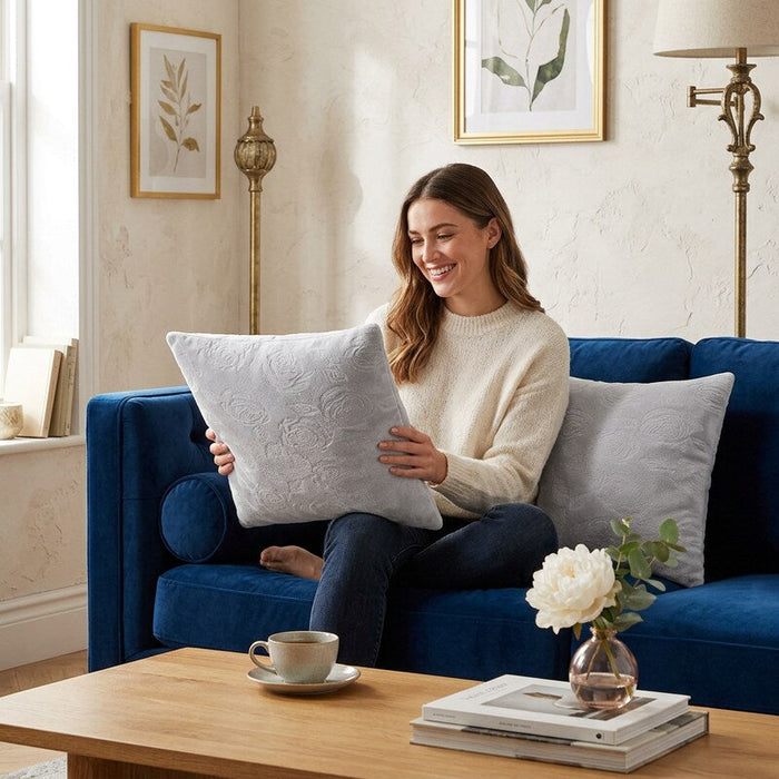 Infinity Home Throw Pillows Faux Fur 18 x 18 Set of 2 Gray Square Home Decor by Vanessa Jane