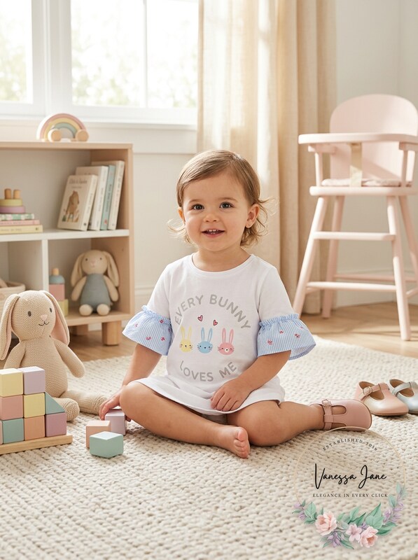 First Impressions Baby Girls Every Bunny Ruffle Top, Size 3/6 Months by Vanessa Jane