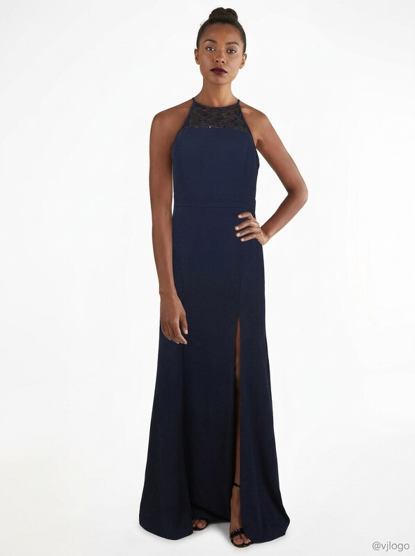 Emerald Sundae Juniors Lace-Trim Halter Dress, Navy, Size XS by Vanessa Jane