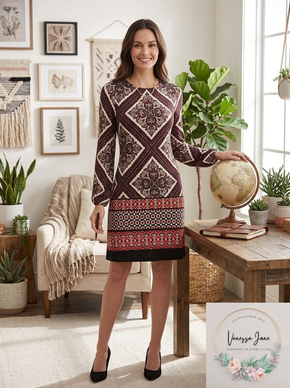 Tommy Hilfiger Long Sleeve Bleeker Patchwork Jersey Dress, Size 10 by Vanessa Jane