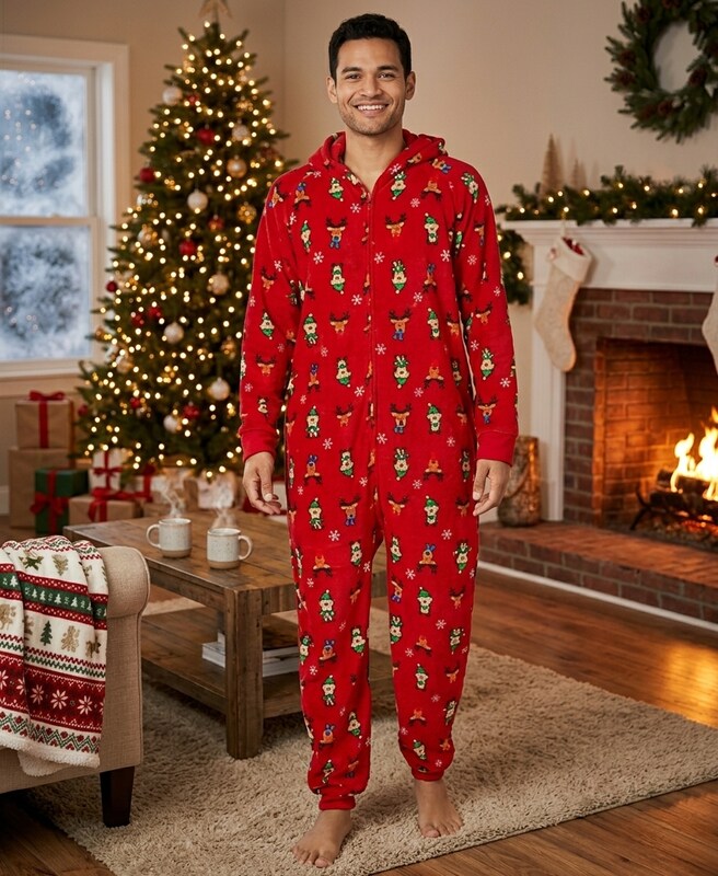 Matching Family Pajamas Mens Elf Hooded One-Piece, Size Small by Vanessa Jane