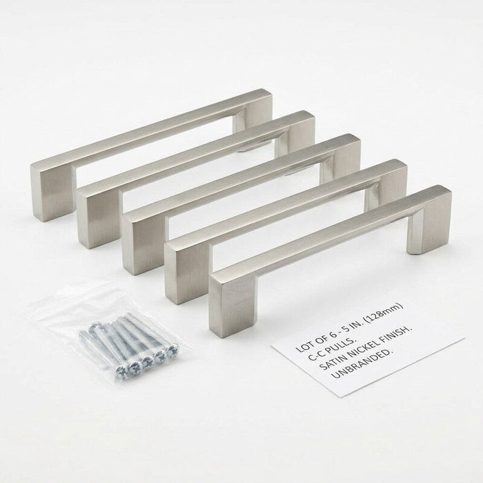 Lot of 6 Unbranded 5-in Center to Center Cabinet Pull, Satin Nickel by Vanessa Jane