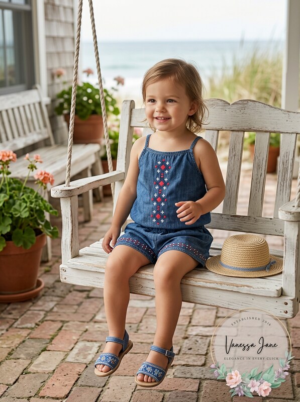 Lucky Brand Girls Blue Denim Short Romper One Piece Outfit, Size 2T by Vanessa Jane