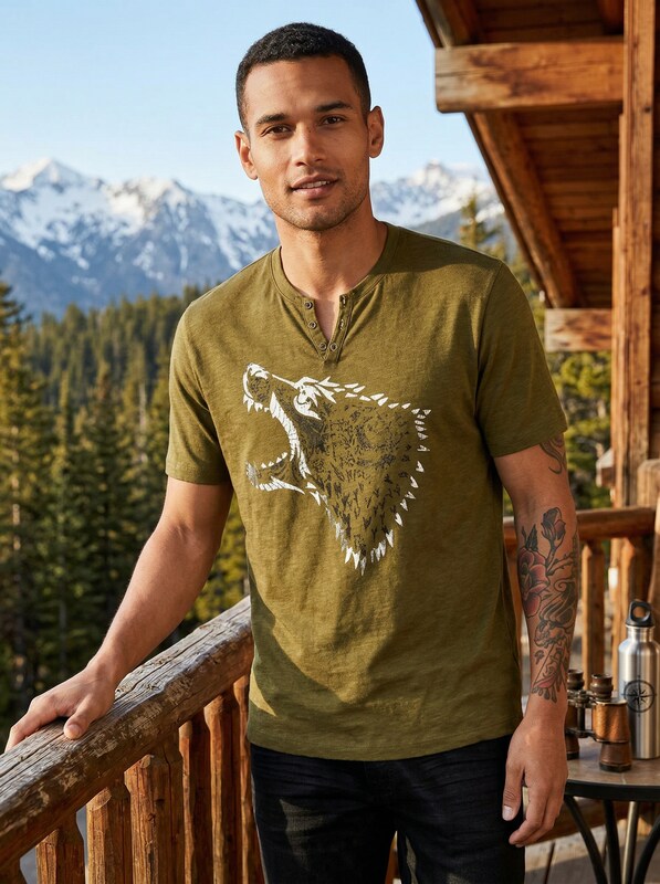 Inc Mens Studded Wolf T-Shirt, Dark Olive, Size Large by Vanessa Jane