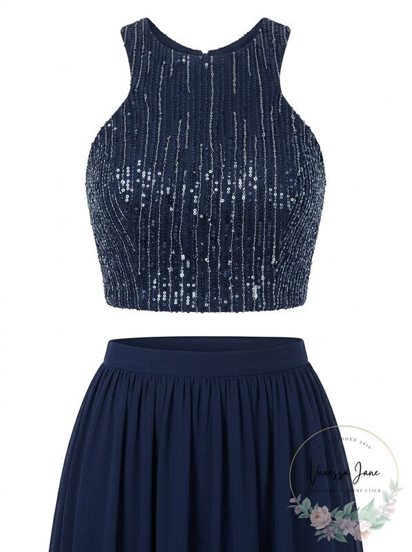 B. Darlin Juniors Sequined Crop Top, Navy, 9/10 by Vanessa Jane