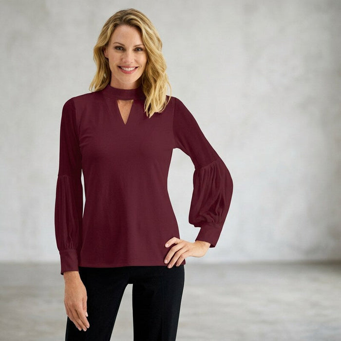 Jm Collection Sheer-Sleeve Top,Size XL by Vanessa Jane