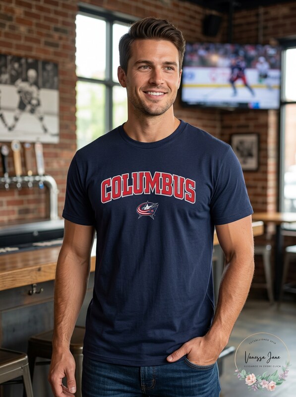 NHL Columbus Blue Jackets Mens Cotton Tee, X-Large, Navy by Vanessa Jane