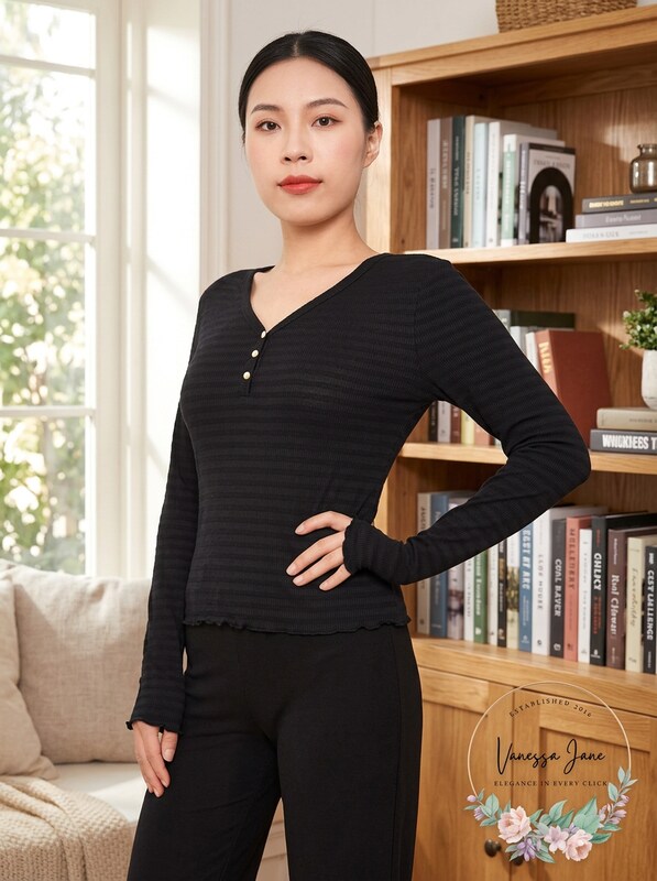 Derek Heart Juniors Striped Henley Top, Size Large by Vanessa Jane
