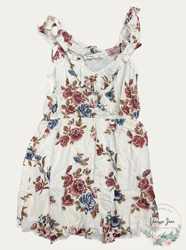 Blu Pepper Womens Floral Dress Ruffle Trim, Size Medium by Vanessa Jane