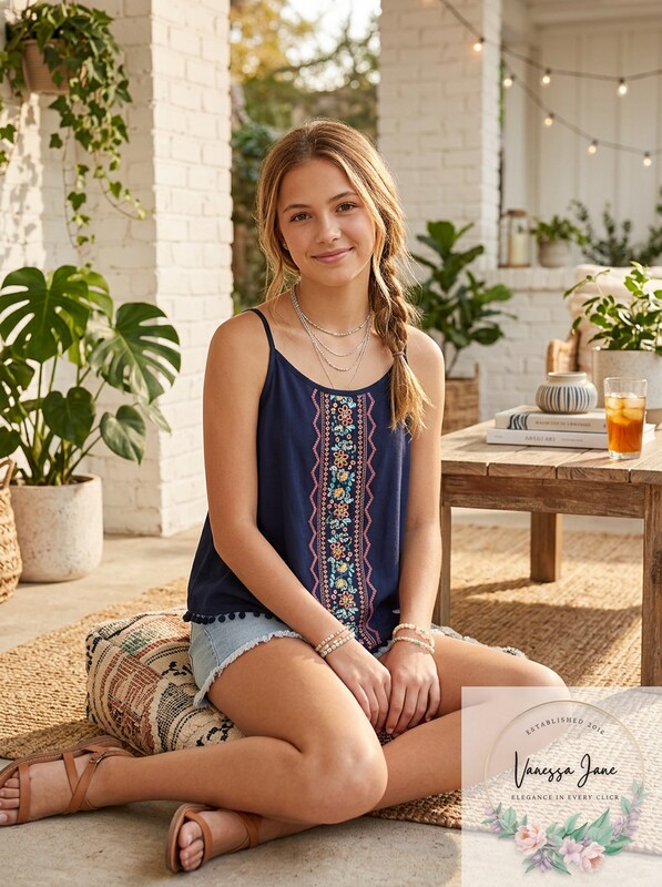 Epic Threads Big Girls Floral-Print Diamond Challis Tank Top, Size Small by Vanessa Jane