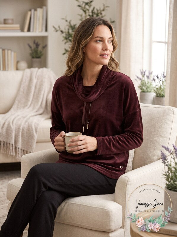 Calvin Klein Velour Cowl Neck Drawstring Performance Sweatshirt by Vanessa Jane
