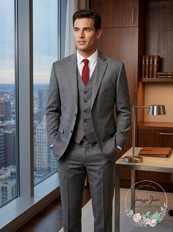 Lauren Ralph Lauren Men Wool Lined Two-Button Blazer, Grey Size 60 Long by Vanessa Jane