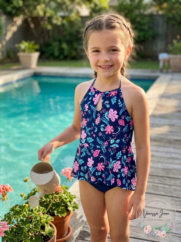 Summer Crush Big Girls Floral-Print Tankini Top Navy, Size 8 by Vanessa Jane
