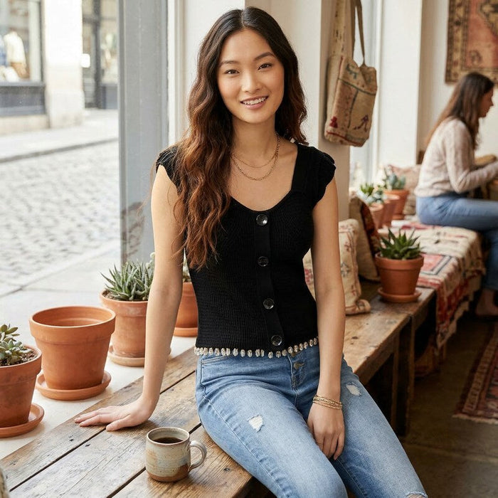 INC International Concepts Women's Cap-Sleeve Sweater Top Deep Black, Size Small by Vanessa Jane