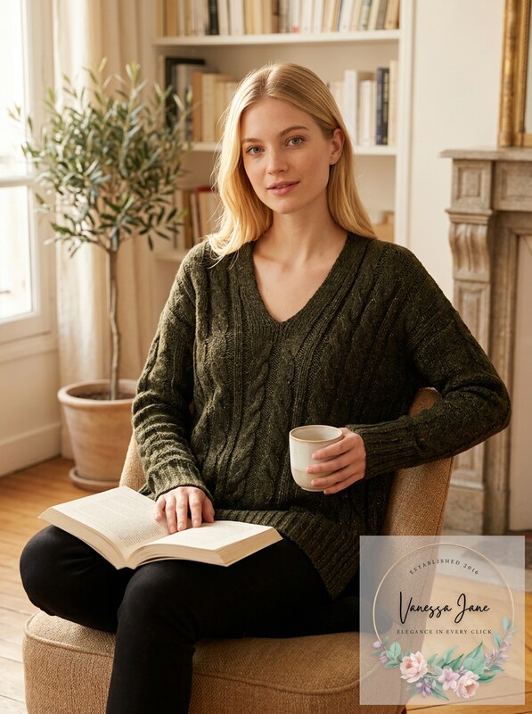 Love By Design Juniors Oversize Cable Pullover Sweater, Olive, Size Medium by Vanessa Jane