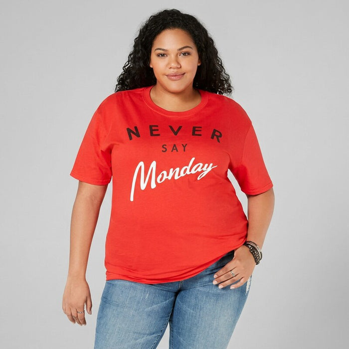 Love Tribe Plus Size Cotton Never Say Monday T-Shirt, Size 1X by Vanessa Jane