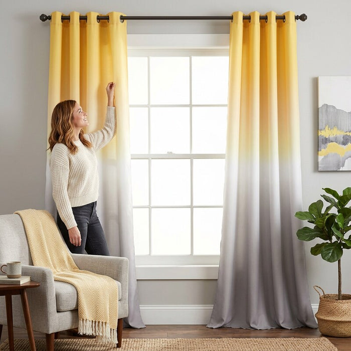 Lush Decor Window Curtains 52x84 - Yellow & Gray Ombre Fiesta Room Darkening by Vanessa Jane