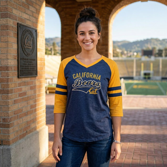Champion NCAA California Golden Bears Girls Raglan Sleeve V-Neck, Size L/10/12 by Vanessa Jane