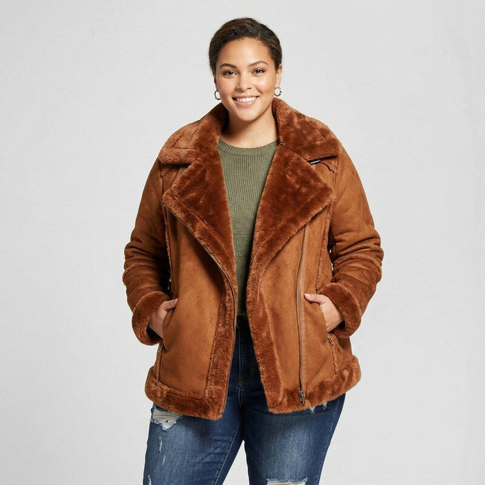 Style & Co Plus Size Faux-Shearling Moto Jacket, Size 0X by Vanessa Jane