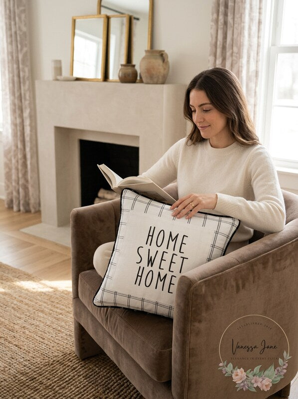 Lacourte Home Sweet Home 20X20 Square Decorative Pillow – White by Vanessa Jane