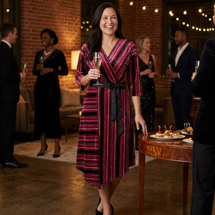Ny Collection Striped Velvet Faux-Wrap Dress, Size Small by Vanessa Jane