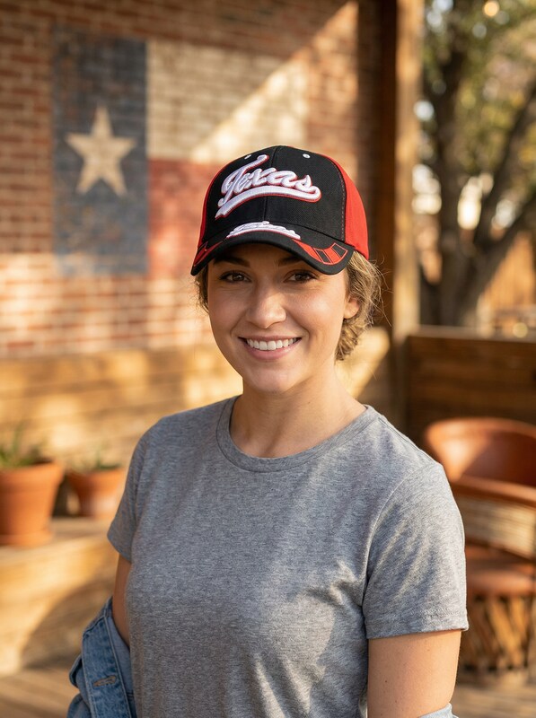 Texas Red & Black 3D Embroidered Baseball Cap, Hat by Vanessa Jane