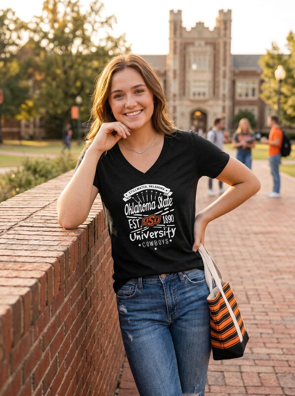 Levelwear NCAA Oklahoma State Cowboys Women Anthem Entice Tee, Medium, Black by Vanessa Jane