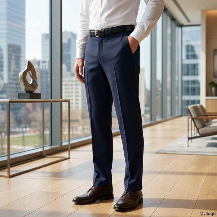 HAGGAR Mens Premium Comfort Slim-Fit Stretch Flat-Front Dress Pants,33WX32L/Blue by Vanessa Jane