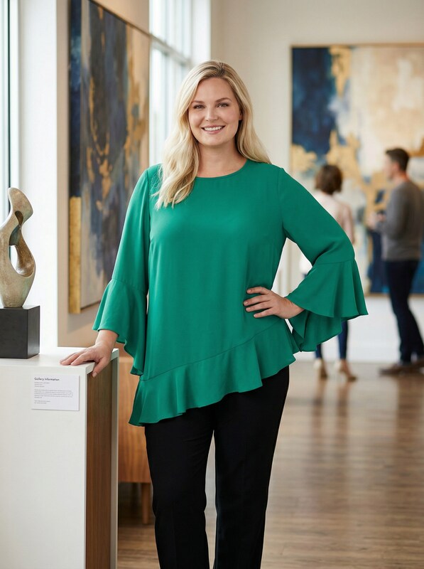 Alfani Women's Plus Size Asymmetrical Bell-Sleeve Top, Size 0X by Vanessa Jane