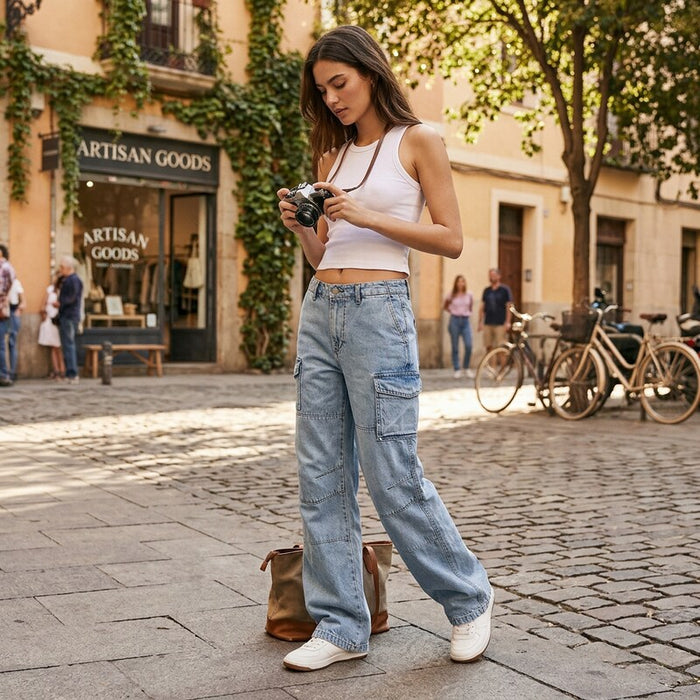 Rag and Bone Nora High Rise Wide Leg Cargo Jeans in Lakeside, Size 30 by Vanessa Jane