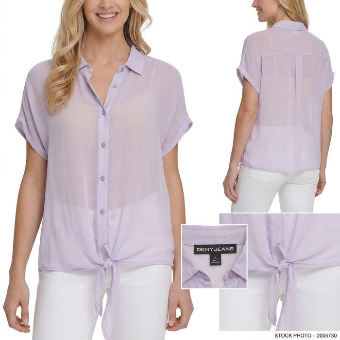 Dkny Jeans Sheer Tie-Hem Blouse, Size Small by Vanessa Jane