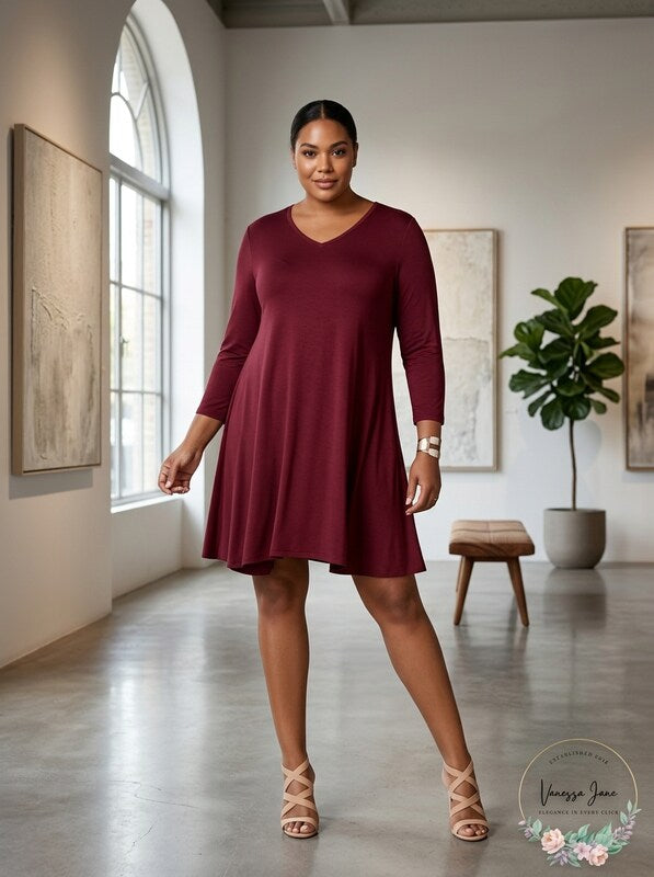 Style & Co V-Neck A-Line Swing Dress, Size OX by Vanessa Jane