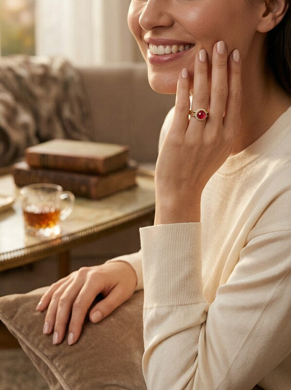 Charter Club Gold Plate Pave and Imitation Pearl Halo Split Ring, Size 10/Red by Vanessa Jane