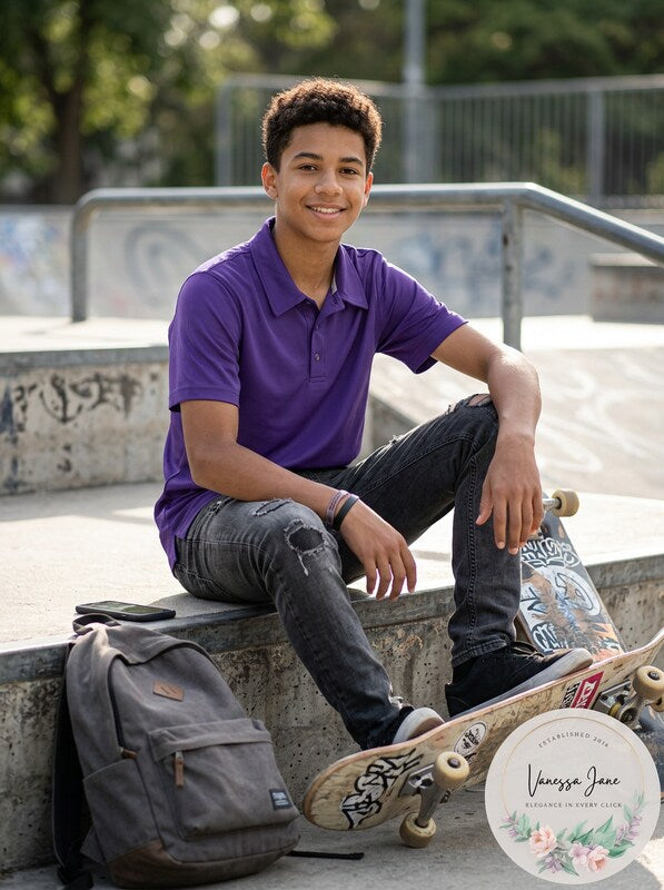 Cherokee Boys Uniform Short Sleeve Performance Polo Shirt,purple,14/16 by Vanessa Jane