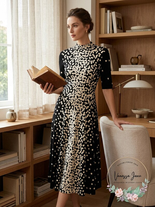 Alfani Dot-Print Tie-Neck Dress Black and White, Size Small by Vanessa Jane