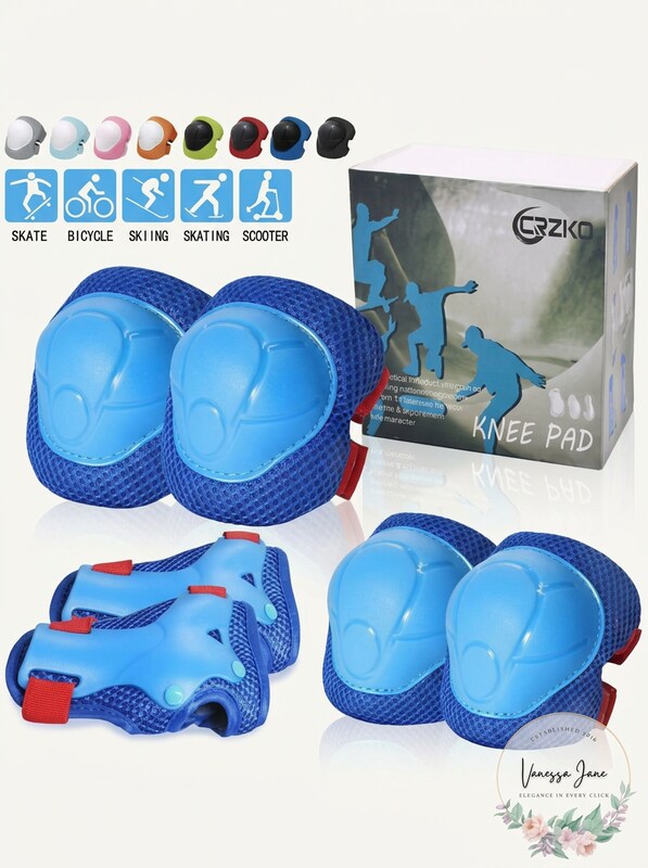 CRZKO Kids Protective Gear, Knee Pads and Elbow Pads 6 in 1 Set with Wrist Guard by Vanessa Jane
