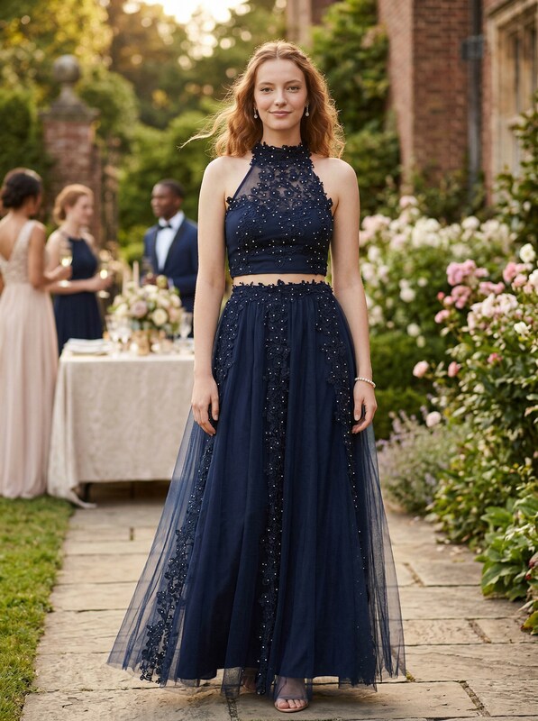Say Yes to the Prom Juniors Rhinestone Applique Top, Navy, Size 13 by Vanessa Jane