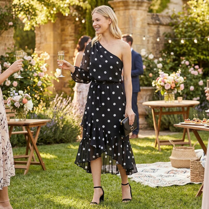 Lauren Ralph Lauren Womens Roshawna B/W Polka Dot Party Midi Dress Size 10 by Vanessa Jane