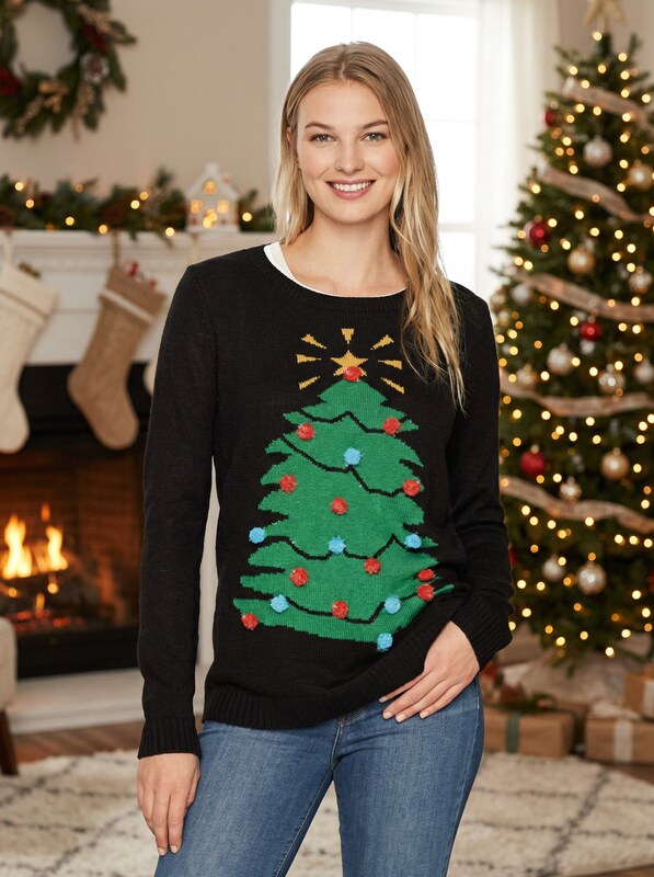 Erika Womens Lynn Twinkle Tree Pullover Ugly Christmas Sweater, Size XL by Vanessa Jane