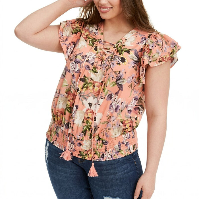 Inc Plus Size Cotton Lace-up Flutter Top, Size OX by Vanessa Jane