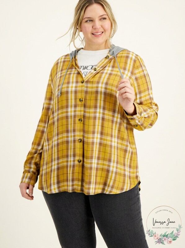 Love, Fire Trendy Plus Size Hooded Plaid Button-Front Shirt, Size 1X by Vanessa Jane