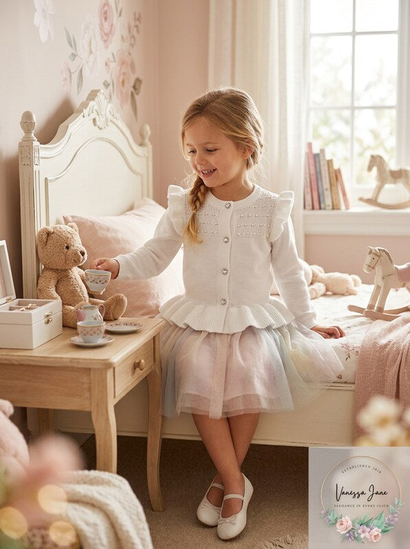 Blueberi Boulevard Little Girls Ruffled Cardigan, Size 5 by Vanessa Jane