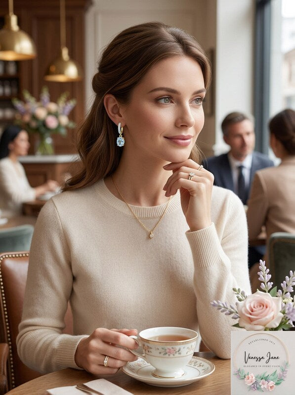 RH Macy Sapphire and Diamond Accent Drop Earrings in 18k Gold-Plated Sterling by Vanessa Jane
