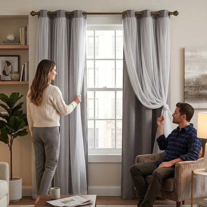 Lush Décor Solid and Sheer Layered 38 x 84 Blackout Curtain Set by Vanessa Jane