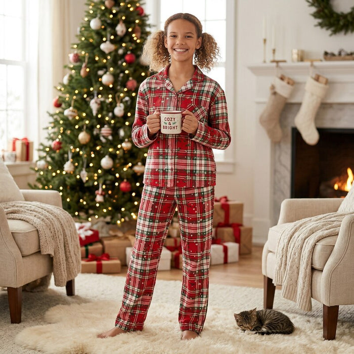 Justice Girls Christmas Pajama Set Sparkle Plaid Holiday, Size 8 by Vanessa Jane