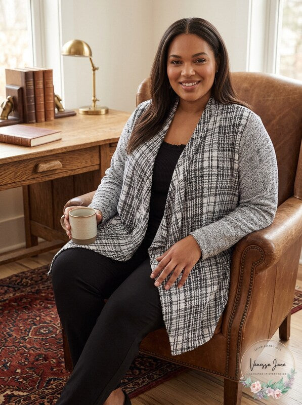 Style and Co Womens Jacquard Draped Cardigan, Deep Black, 2X by Vanessa Jane