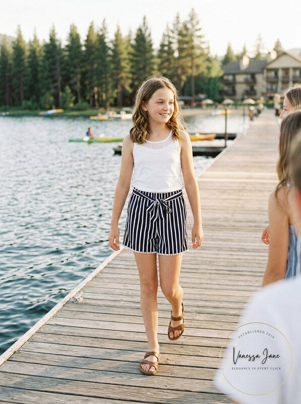 Monteau Big Girls Tie Waist and Pom Poms at Hem Shorts, Size XL by Vanessa Jane
