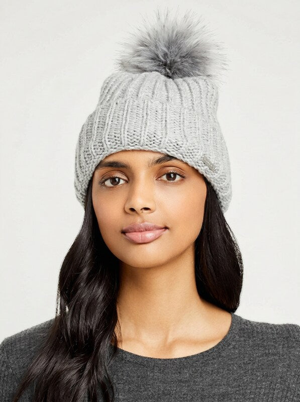 Aqua Knit Pompom Hat, Os, Gray by Vanessa Jane