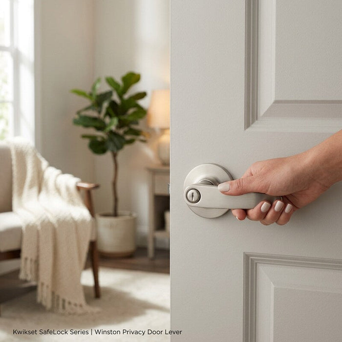 Kwikset Winston Privacy Door Lever Set with Round Rose from the SafeLock Series by Vanessa Jane